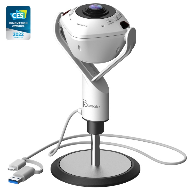 j5create JVU368-N Cámara web con altavoz alimentado por IA de 360°