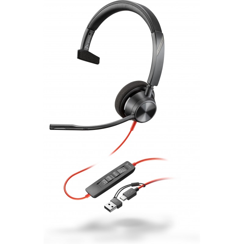 POLY Auriculares monoaurales Blackwire 3310 USB-C + Adaptado Negro 8X215AA