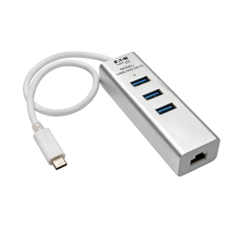 Tripp Lite Hub Adaptador Portátil USB 3.1 Gen 1, USB-C, de 3 Puertos USB-A y Puerto Gigabit Ethernet U460-003-3A1G