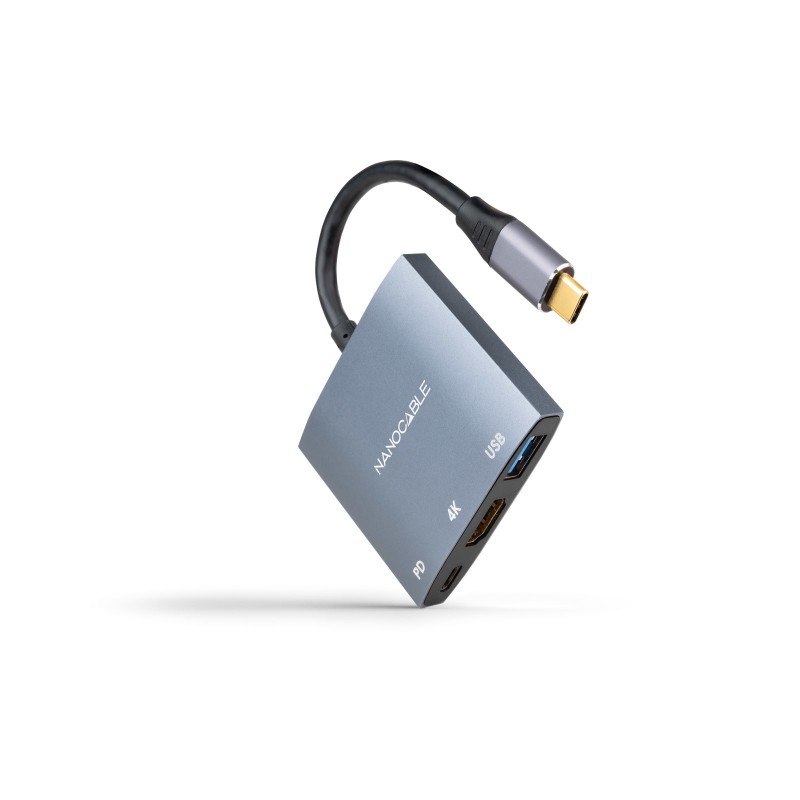 Nanocable Conversor USB-C a HDMI USB3.0 USB-C PD, 15 cm, Gris 10.16.4306