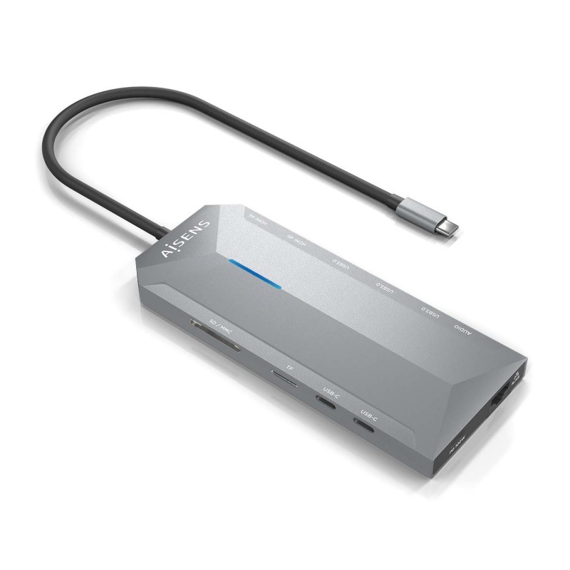 AISENS USB-C Dock 12 En 1, USB-C A 2xHDMI, 1xRJ45, 3xUSB-A, 2xUSB-C, 1xUSB-C PD, 1xAudio, 1xSD, 1xMi ASUC-12P005-GR