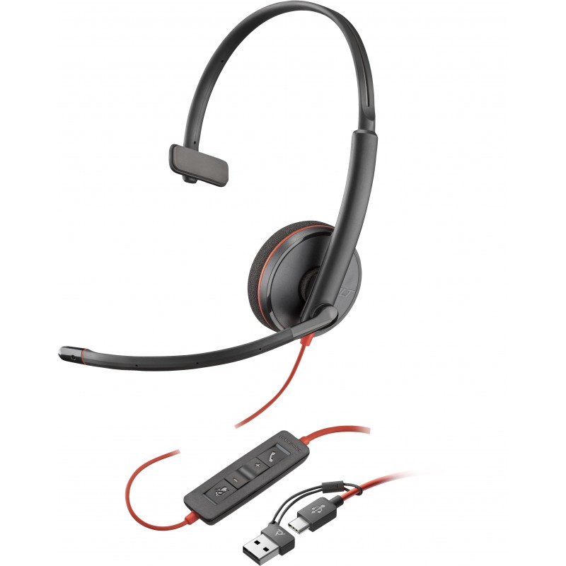 POLY Auriculares monoaurales Blackwire 3210 USB-C   Adaptado Negro 8X214AA