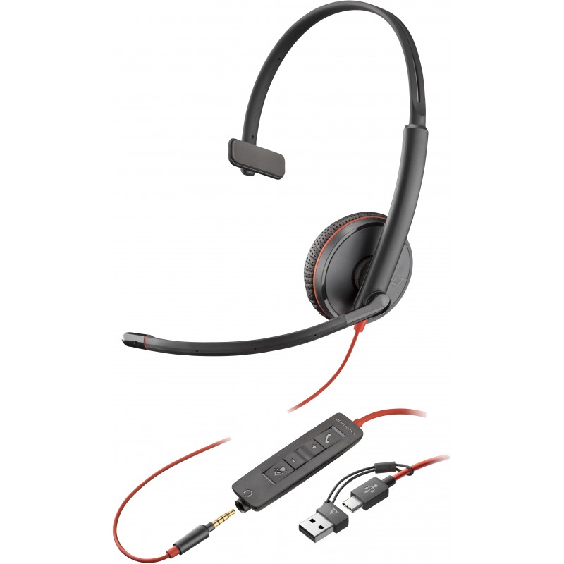 POLY Auriculares monoaurales Blackwire 3215 USB-C   Conector Negro 8X227AA