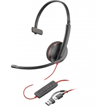 POLY Auriculares Blackwire 3210 monaural USB-C   adaptador U Negro 8X214A6