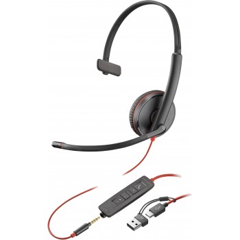 POLY Auriculares Blackwire 3215 monaural USB-C   conector de Negro 8X227A6