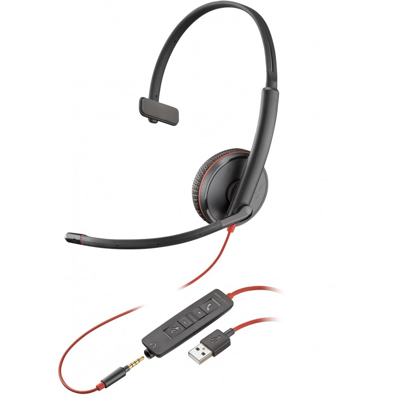 POLY Auriculares Blackwire 3215 monaural USB-A (paquete) Negro, Rojo 80S06A6