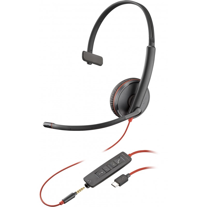 POLY Auriculares Blackwire C3215 monaural   estuche de trans Negro 80S05A6