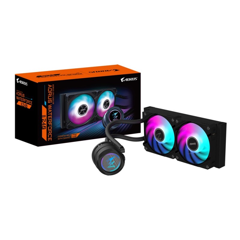 GIGABYTE Refrigeración líquida AIO AORUS WATERFORCE II 240 para CPU - 2 ventiladores ARGB de 120 mm, GP-AORUS WATERFORCE II 240