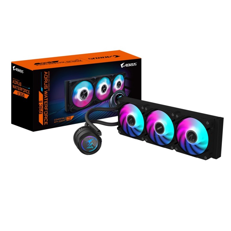 GIGABYTE Refrigeración líquida AIO AORUS WATERFORCE II 360 para CPU - 3 ventiladores ARGB de 120 mm, GP-AORUS WATERFORCE II 360