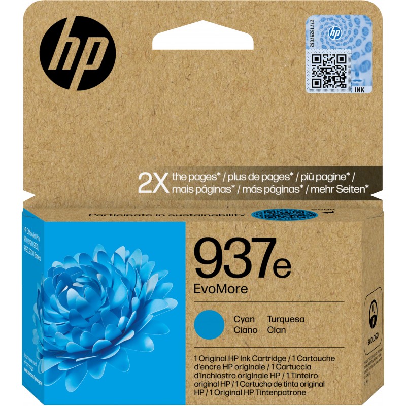 HP Cartucho de Tinta Original EvoMore 937e cian   4S6W6NESE1