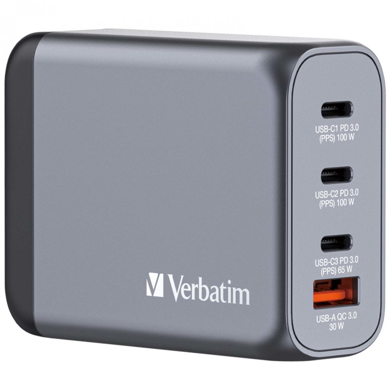 Cargador de Pared Universal Verbatim GNC-100  3xUSB Tipo-C  1xUSB  100W 32202