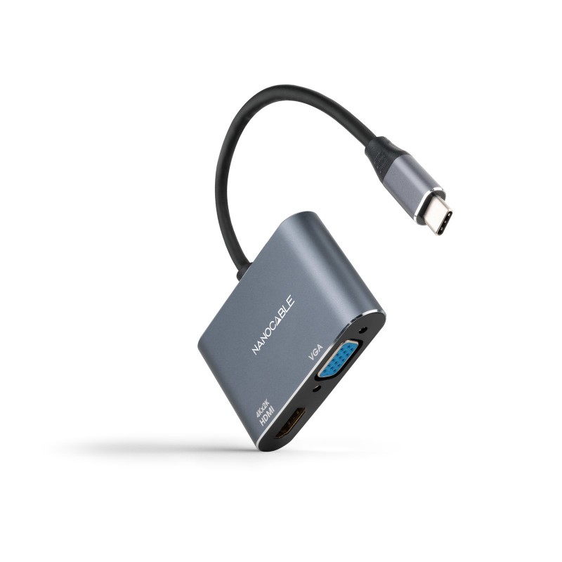 Nanocable Conversor USB-C a HDMI VGA 15 cm, Gris 10.16.4303