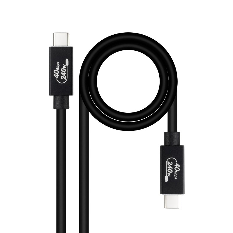 Nanocable Cable USB 4 Gen 3x2 40Gbps 5A 240W, USB-C M-USB-C M, Negro, 1 m 10.01.5001