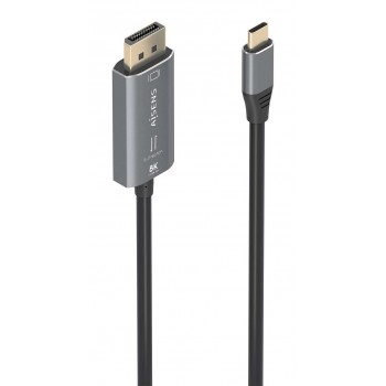 AISENS Cable Conversor Aluminio Bidireccional USB-C A DisplayPort 8K@60Hz, USB-C M-DP M, Negro, 1.8m A109-0880