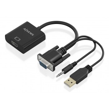 AISENS Cable conversor SVGA+Audio a HDMI, SVGA M+Jack 3.5 M+USB-A M-HDMI A H, Negro, 20cm A115-0872