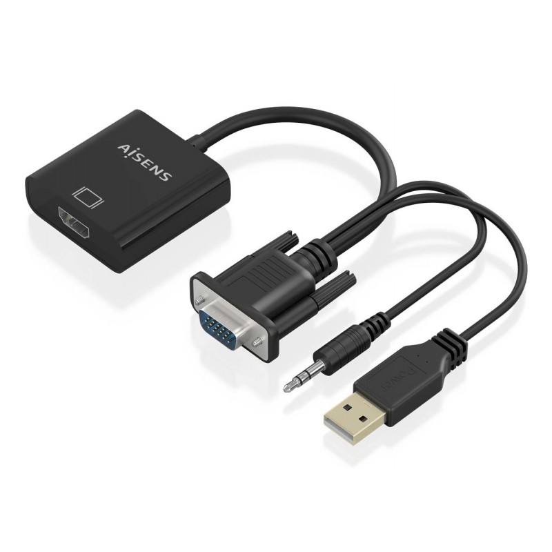 AISENS Cable conversor SVGA+Audio a HDMI, SVGA M+Jack 3.5 M+USB-A M-HDMI A H, Negro, 20cm A115-0872
