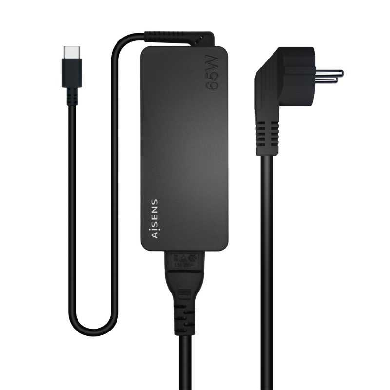 AISENS Cargador 65W PD3.0 1XUSB-C 1.8M, Negro ASCH-1PD65D-BK