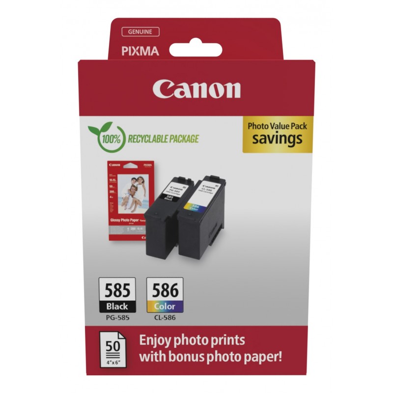 Canon PG-585 CL-586 PVP cartucho de tinta 2 pieza(s) Original Negro, Cian, Magenta, Amarillo 6205C004