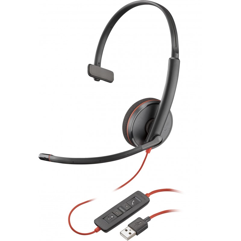 POLY Auriculares Blackwire 3210 monaural USB-A (paquete) Negro 80S01A6