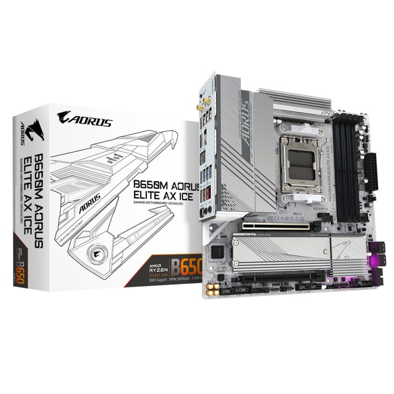 GIGABYTE B650M AORUS ELITE AX ICE - Socket AM5 - micro ATX - AMD B650 B650M A ELITE AX ICE