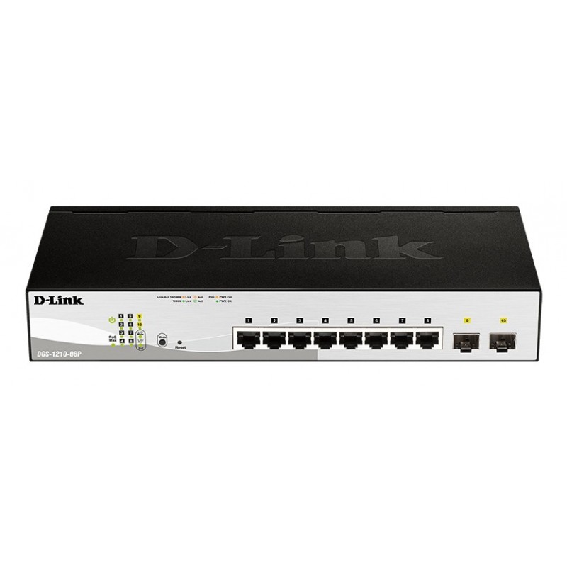 D-Link DGS-1210-08P Gestionado L2 Gigabit Ethernet (10 100 1000) Energía sobre Ethernet (PoE) Negro DGS-1210-08P E