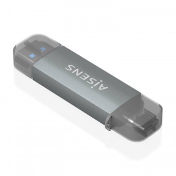 AISENS Lector de Tarjetas SD, Micro SD, MMC, RS-MMC, MMC Micro, USB-A y USB-C, Gris ASCR-2AC08-GR