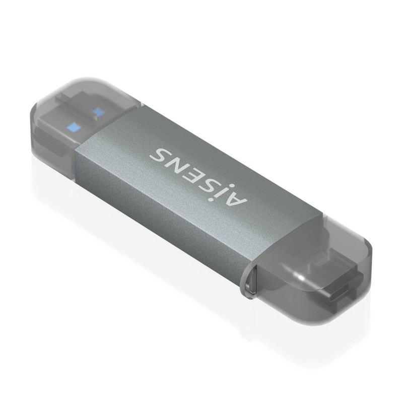 AISENS Lector de Tarjetas SD, Micro SD, MMC, RS-MMC, MMC Micro, USB-A y USB-C, Gris ASCR-2AC08-GR