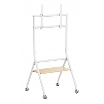 AISENS Soporte de suelo eco con rueda, 1 bandeja para pantalla interactiva TV 80kg de 37-86, Blanco+ FT86FE-331