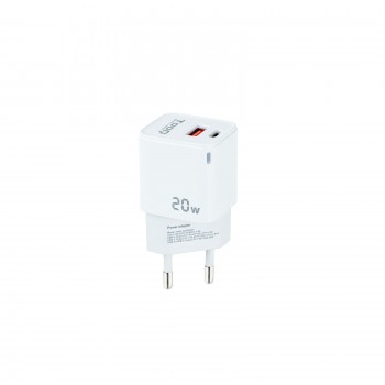 TooQ Cargador de Pared USB-C PD + USB-A QC 20W, Blanco TQWC-QCPD20WT