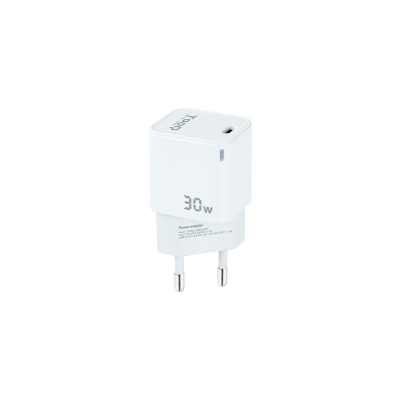TooQ Cargador de Pared GAN USB-C PD 30W, Blanco TQWC-GANPD30WT