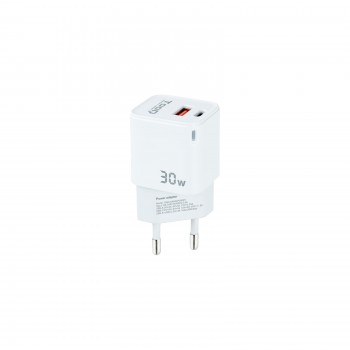 TooQ Cargador de Pared GaN USB-C PD + USB-A QC 30W, Blanco TQWC-GANQCPD30WT