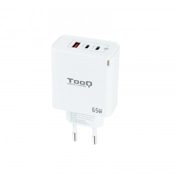 TooQ Cargador de Pared GaN 2USB-C PD + USB-A QC 65W, Blanco TQWC-GANQC2PD65WT