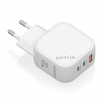 AISENS Cargador GaN 65W, 2xUSB-C PD3.0 QC4.0, 1xUSB-A QC3.0, Blanco ASCH-65W3P026-W