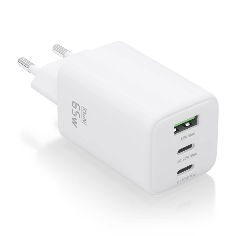 AISENS Cargador Gan 65W, 2xUSB-C PD3.0 QC4.0, 1xUSB-A QC3.0, Blanco ASCH-65W3P041-W