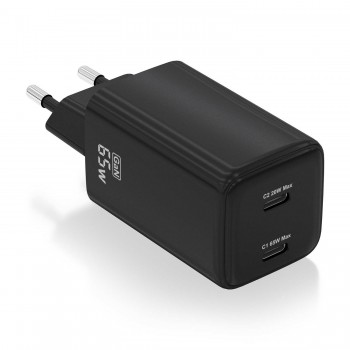 AISENS Cargador Gan 65W, 2xUSB-C PD3.0 QD4.0, Negro ASCH-65W2P040-BK