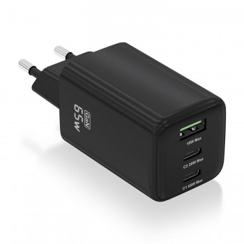 AISENS Cargador Gan 65W, 2xUSB-C PD3.0 QC4.0, 1xUSB-A QC3.0, Negro ASCH-65W3P042-BK