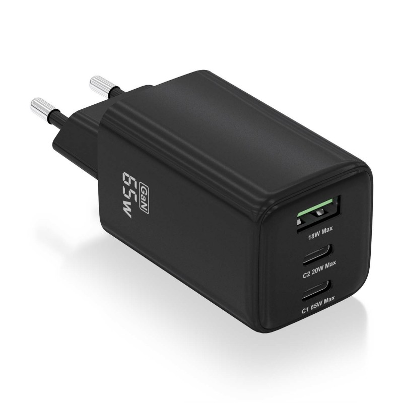AISENS Cargador Gan 65W, 2xUSB-C PD3.0 QC4.0, 1xUSB-A QC3.0, Negro ASCH-65W3P042-BK