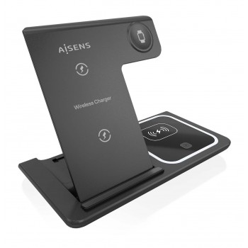 AISENS Cargador Inalambrico USB-C 3 En 1 De 15W Para Movil, Apple Watch, Ariculares Con Estuche De C ASCH-15W3WC043-BK