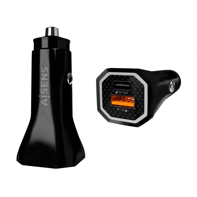 AISENS Cargador de Coche 38W,1XUSB-C PD3.0 20W,1XUSB-A QC3.0 18W, Negro ASCH-CAR2PQC-BK