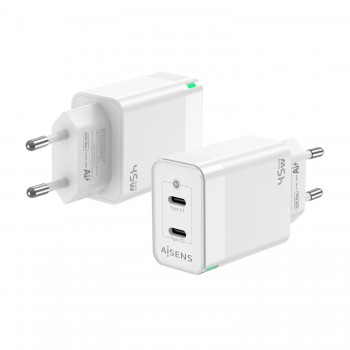 AISENS Cargador Gan 45W, 2xUSB-C PD3.0 QC4.0, Blanco ASCH-45W2P005-W