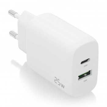 AISENS Cargador 25W, 1xUSB-C PD3.0, 1xUSB-A QC3.0, Blanco A110-0758