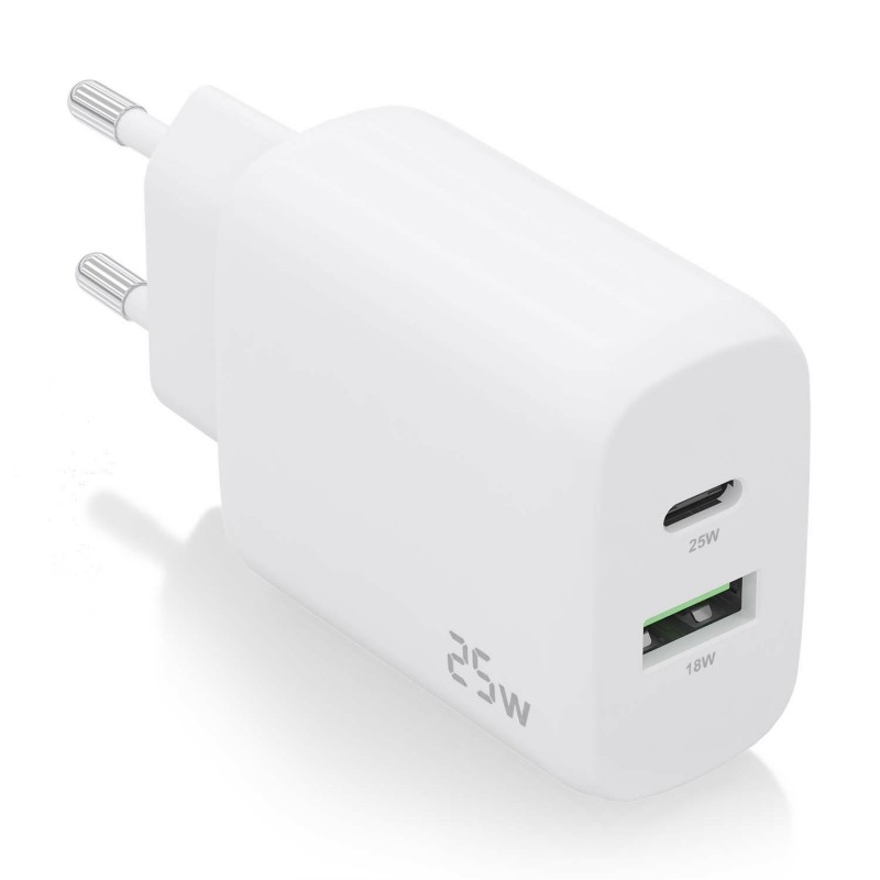 AISENS Cargador 25W, 1xUSB-C PD3.0, 1xUSB-A QC3.0, Blanco A110-0758