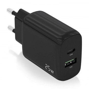 AISENS Cargador 25W, 1xUSB-C PD3.0, 1xUSB-A QC3.0, Negro A110-0759
