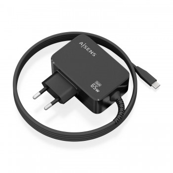 AISENS Cargador GaN 65W PD3.0 1xUSB-C 1.8m, Negro ASCH-1PD65WL033-BK