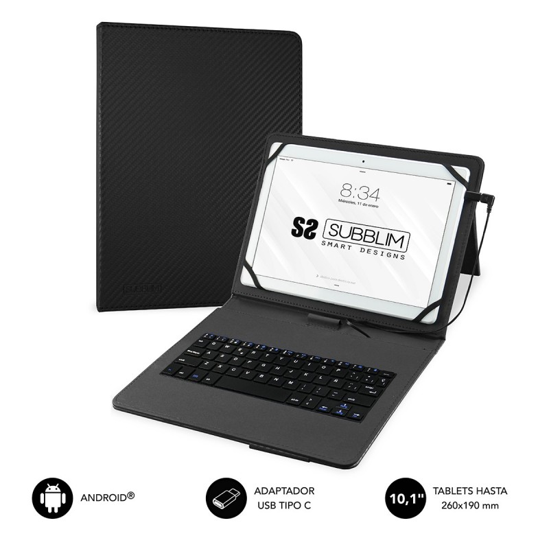 SUBBLIM Funda con Teclado Micro USB - USB C KEYTAB PRO USB 10,1" Black SUB-KT1-USB001