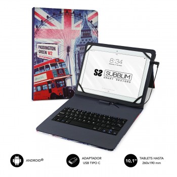 SUBBLIM Funda con Teclado Micro USB - USB C KEYTAB USB 10,1" England SUB-KT1-USB050