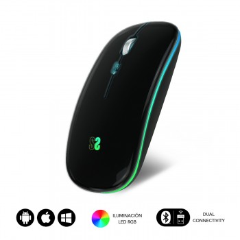SUBBLIM Ratón Inalámbrico Bluetooth + RF RGB LED Dual Flat Mouse Black SUBMO-LDFLAT1