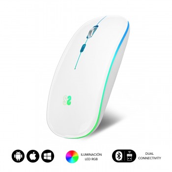 SUBBLIM Ratón Inalámbrico Bluetooth + RF RGB LED Dual Flat Mouse White SUBMO-LDFLAT2
