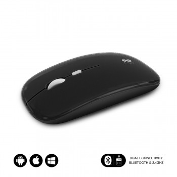 SUBBLIM Ratón Óptico Inalámbrico 2.4G y Bluetooth Dual Flat Mouse Recargable Negro SUBMO-DFLAT20