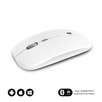 SUBBLIM Ratón Óptico Inalámbrico 2.4G y Bluetooth Dual Flat Mouse Recargable Blanco SUBMO-DFLAT21
